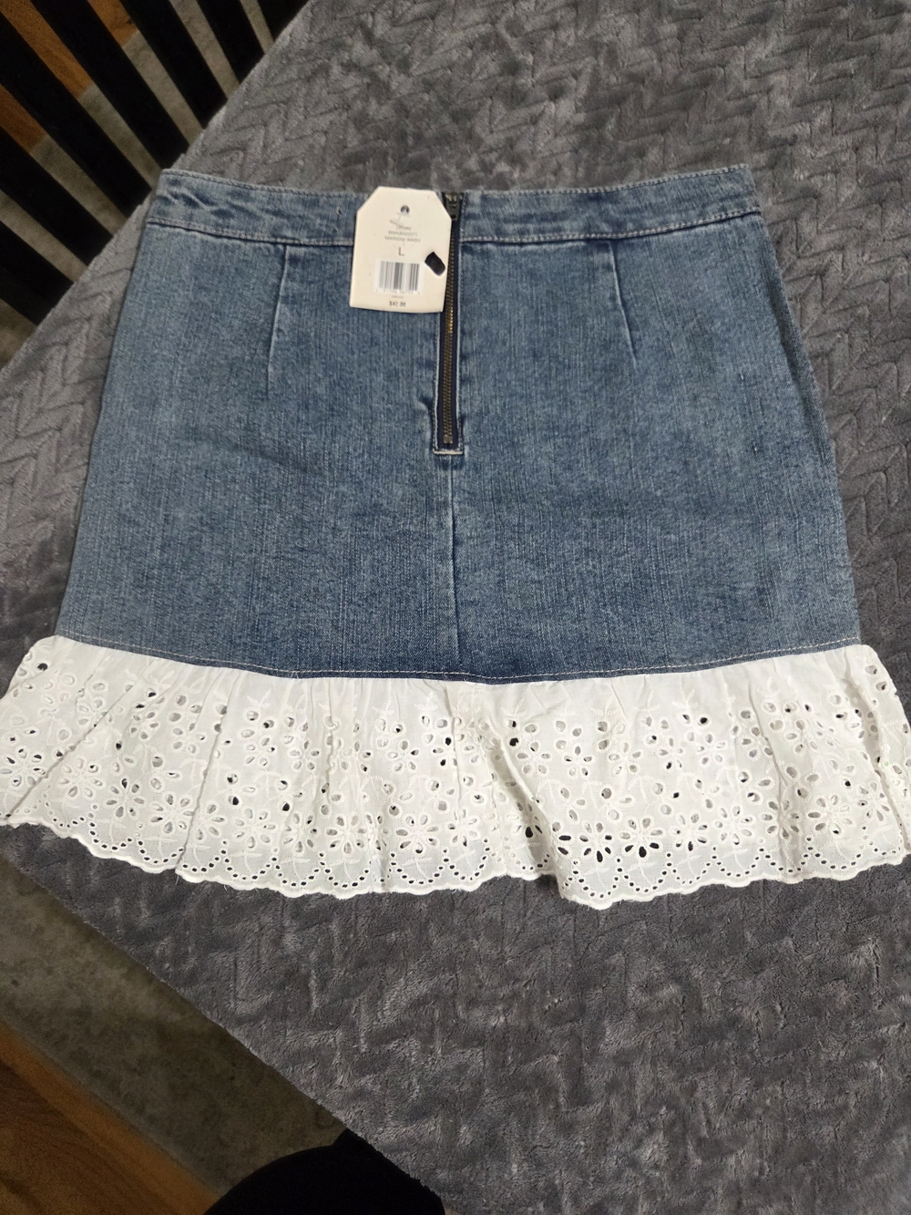 Wonderly Blue Denim Skirt with White Eyelet Ruffle Hem
